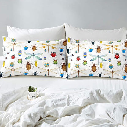 Erosebridal Kids Dragonfly Down Comforter Dragonfly Gifts for Women, Ladybug Insect Comforter Set Queen Size for Children Boys Girls Teens, Reptile Pattern Bedding Comforters Colorful Duvet Insert