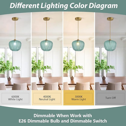 KCO Lighting Vintage Green Glass Pendant Light Gold Globe Pendant Lights Mid Century Modern Hanging Light Retro Pendant Light Fixtures