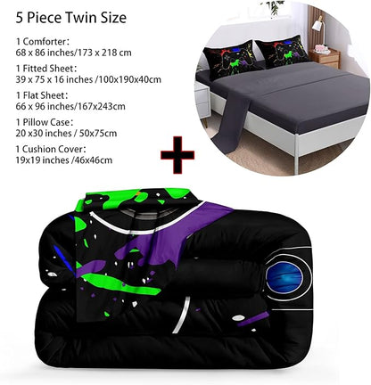 5 Pieces Gamer Comforter Set for Boys Gaming Bedding Set Twin Size,Video Game Controller Comforter for Boys Kids Adult 3D Gamepad Microfiber Bed in A Bag Sets3001,Twin
