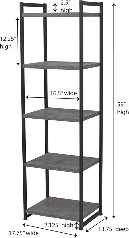 Household Essentials 5 Tier Storage Tower Shelves – Slate with Black Frame (8095-1)