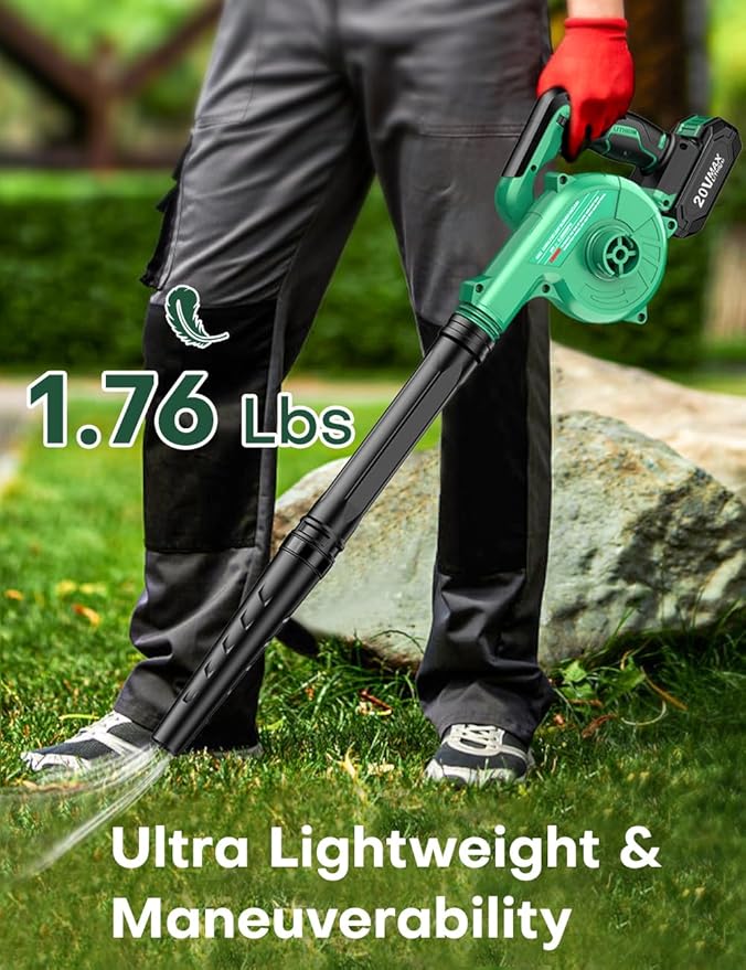 K I M O. Cordless Leaf Blower Vacuum Combo 4 IN 1, 3 Nozzles for Inflation & Compression,3 Modes & Variable Speed, 20000RPM 150MPH, 2000mAh Battery, Extended Tube, Mini Leaf Blowers for Lawn Care|Yard