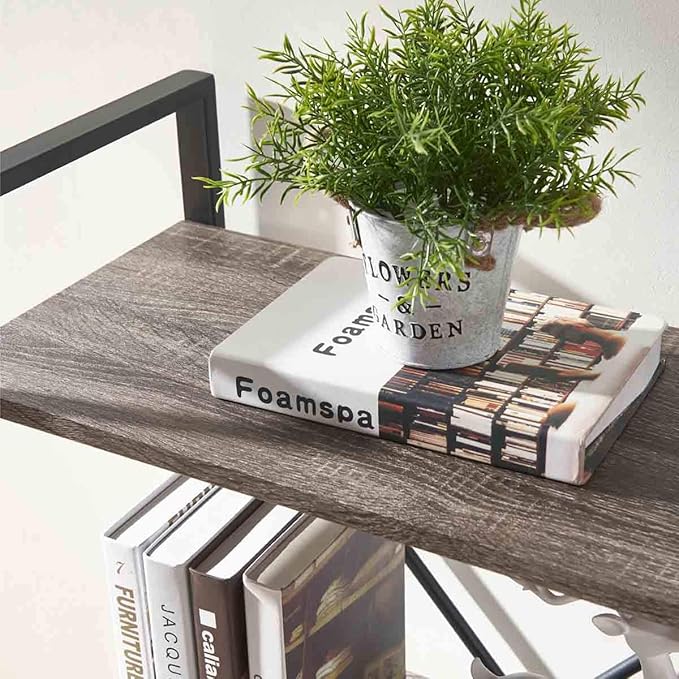 BON AUGURE Industrial 4 Tier Bookshelf, Modern Open Etagere Bookcase, Wood Metal Book Shelves for Living Room, Bedroom and Office (Dark Gray Oak)
