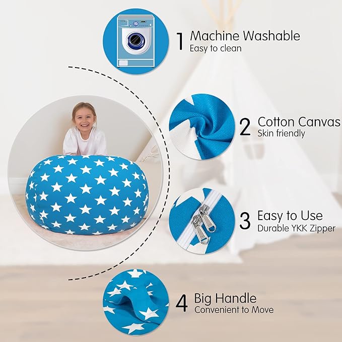 Aubliss Stuffed Animal Bean Bag Storage Chair (Blue Star, X-Large (48''))