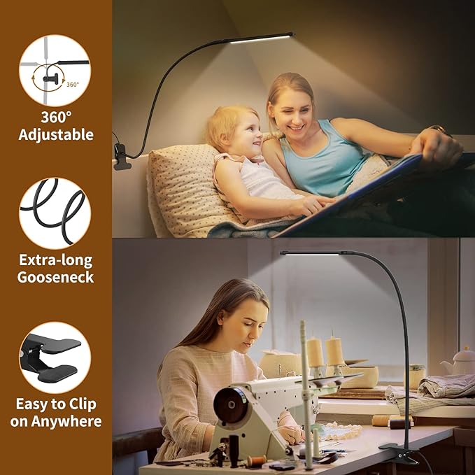 iZELL Desk Light, [2-Pack] LED Desk Lamp with Clamp [77 LEDs Light with 3 Color Modes & 10 Brightness Levels] Flexible Gooseneck LED Book Light, Easy Clip on Reading Light