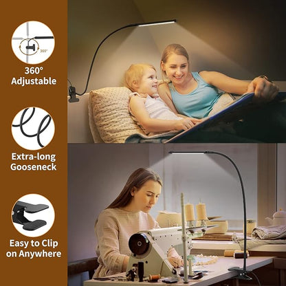 iZELL Desk Light, [2-Pack] LED Desk Lamp with Clamp [77 LEDs Light with 3 Color Modes & 10 Brightness Levels] Flexible Gooseneck LED Book Light, Easy Clip on Reading Light
