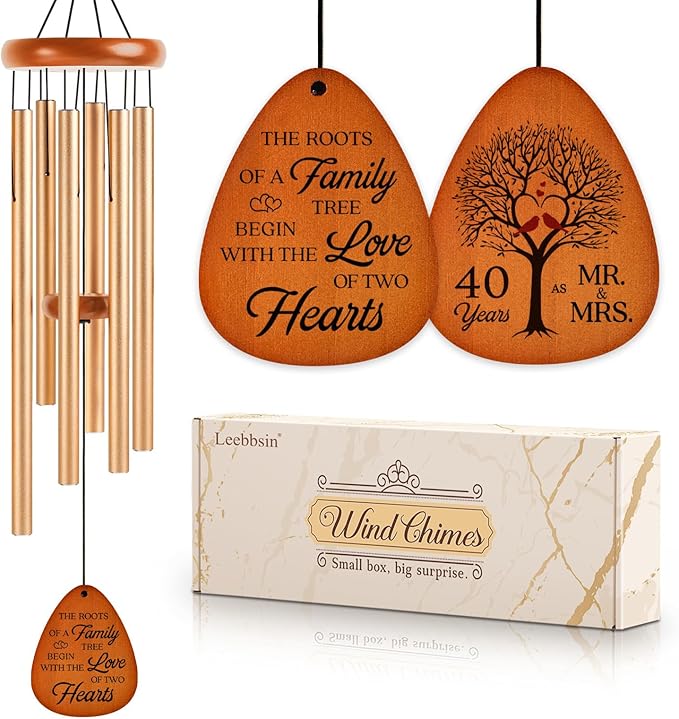 40th Wedding Anniversary Wind Chime, Happy 40th Anniversary Romantic Gifts for Couple, Parents, Wife, Husband, Friends, Ruby Anniversary's Keepsake Gifts Ideas, Large-36''