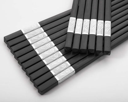 HIWARE 10 Pairs Fiberglass Chopsticks - Reusable Chopsticks Dishwasher Safe, 9 1/2 Inches - Silver