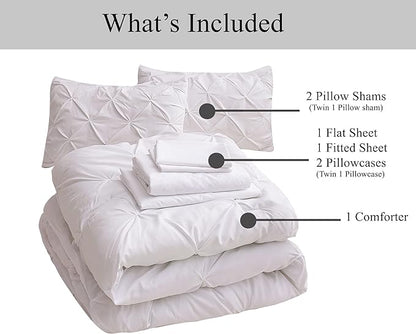 LANE LINEN White Bed Comforter Set King Size, 7 Piece White Bed in a Bag King Size Set, Soft King Bedding Sets, Pintuck King Size Bed Set, King Size Bed Comforter Set with Sheets, Pillowcases & Shams