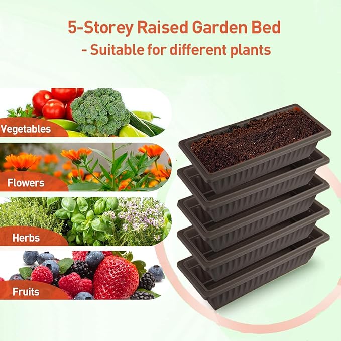 Homdox 5-Tier Elevated Garden Bed with Lockable Caster Wheels - Freestanding Vertical Raised Bed with 5 Garden Planter Boxes- Perfect to Grow Vegetables Herbs Flowers Indoor(Black)
