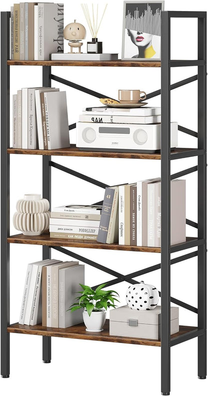 4 Tier Bookshelf 23.6" Width, Kids Bookshelf with Storage, Small Bookcase with Open Shelves, Storage Organization for Bedroom, Living Room and Home Office,Rustic Brown