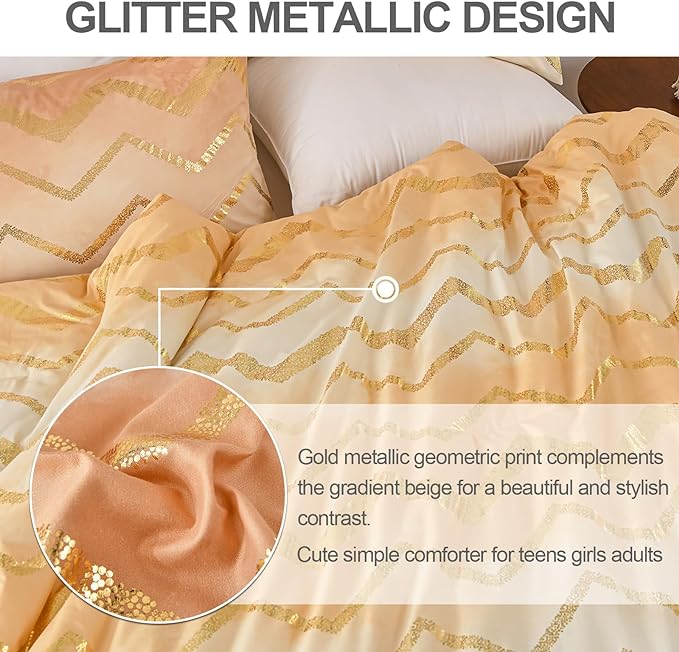 Ombre Beige Comforter Set Queen Size Girls Bedding Soft Microfiber Comforter for Kids Teen Women,4 Pieces (1 Comforter,2 Pillowcase,1 Decorative Pillow Sham)