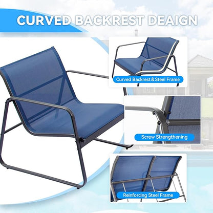 4 Piece Patio Outdoor Furniture Set with Strong Powder Coated Metal Frame One Love Seat, Two Single Chairs and one Table for Porch, Balcony, Backyad, Patio Conversation Set (Navy Blue)