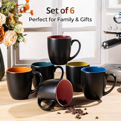 GBhome 12oz Coffee Mugs Set of 6,Ceramic Coffee Mugs for Man, Woman,Restaurant Modern Coffee Mugs Set with handle for Tea/Latte/Cappuccino/Milk/Cocoa. Dishwasher&Microwave Safe,Multi-Color,6 Pack
