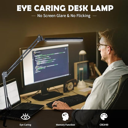 Adjustable Swing Arm Desk Lamp with Clamp, LED Desk Lamp,Dimmable Desk Light, 3 Colors 10 Brightness Adjustable Flexible Gooseneck, Architect Task Lamp for Home Office
