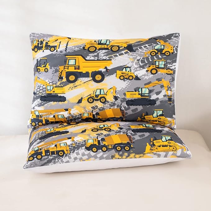 Feelyou Boys Construction Bedding Set Full Size Comforter for Boys Kids Tractor Comforter Set Toddler Construction Decorations Car Bed for Boys Cartoon Excavator Trucks Quilt Set with 2 Pillow Cases