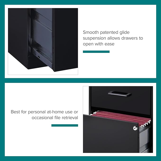 Lorell 14341 18 Deep 2-Drawer File Cabinet, Black