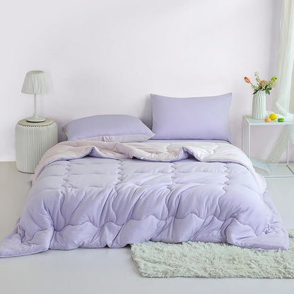 COTTEBED Reversible Softness Pink Purple Twin Comforters Sets for Girl Kids College Dorm, Cute Jersey Knit Lightweight Breathable Fluffy Cozy Comfy Bed Down Comforter Quilt for All Season Twin/Twin XL