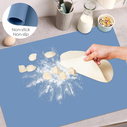 Extra Large Silicone Craft Mat for Kids, Large Silicone Sheet for Crafts, Kitchen Non-Stick Baking Mat Blue Gray, Heat Resistant Countertop Mat, Waterproof Placemat, Multipurpose Mat 24''x16''