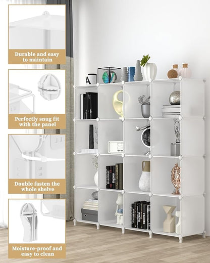 FUNLAX Cube Storage, 6 Storage Cubes Closet Organizers and Storage Portable Cube Storage Organizer Plastic Bookshelf Bookcase for Study Room, Bedroom, Office, White
