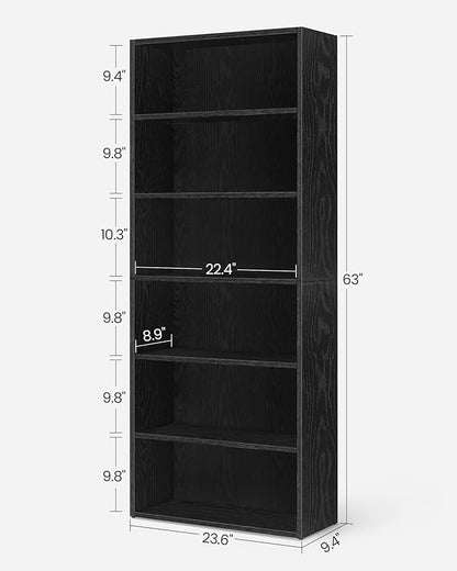 VASAGLE Bookshelf, 23.6 Inches Wide, 6-Tier Open Bookcase with Adjustable Storage Shelves, Floor Standing Unit, Ebony Black ULBC166T56