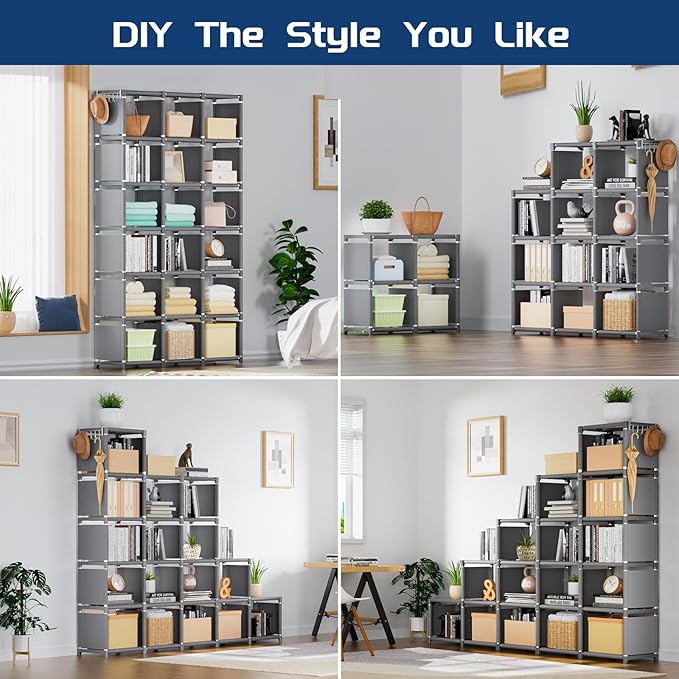 Mavivegue Book Shelf, 18 Cube Storage Organizer, DIY Bookcase, Metal Cube Bookshelf, Cubbies Closet Storage Organizer Shelves for Bedroom,Living Room,Home,Office