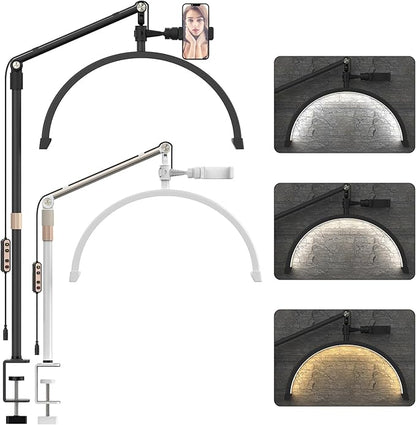 Half Moon Light for Lashes, 22Inch LED Nail Desk Lamp, Lash Light for Eyelash Tech, Esthetician, Office, Beauty, Skincare, Tattoo, Facial, Filming with Remote Control Black