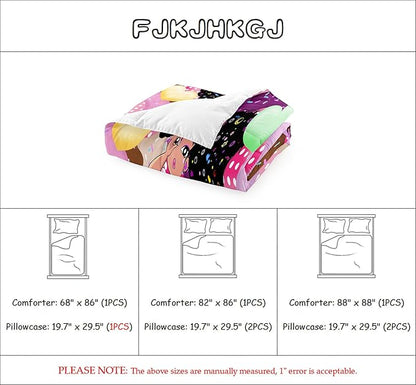 African American Girls Comforter Set Twin - Black Girl Comforter Set - Kids Comforter Sets for Girls Bedroom Decor Pink Donut Girl Pattern Prints 2 Piece Quilt Set with 1 Pillowcase