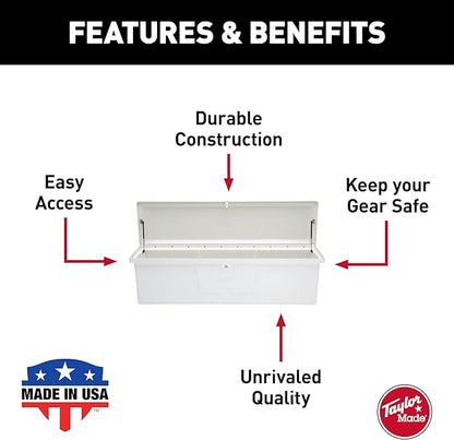 TAYLOR MADE PRODUCTS White 67.75"L x 27.75"W x 26"H Stow 'N Go UV-Resistant Polyethylene Waterproof Storage Box with Stainless Steel Lockable Latch for Docks, Decks, Patios, Pool Areas - 2020108529