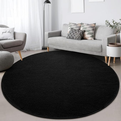 Round Area Rugs for Bedroom Living Room, 4x4 Black Super Soft Comfy Thickened Memory-Foam Indoor Circle Carpet, Modern Aesthetic Minimalist Carpet for Boys Girls Adults Nursery Home Décor