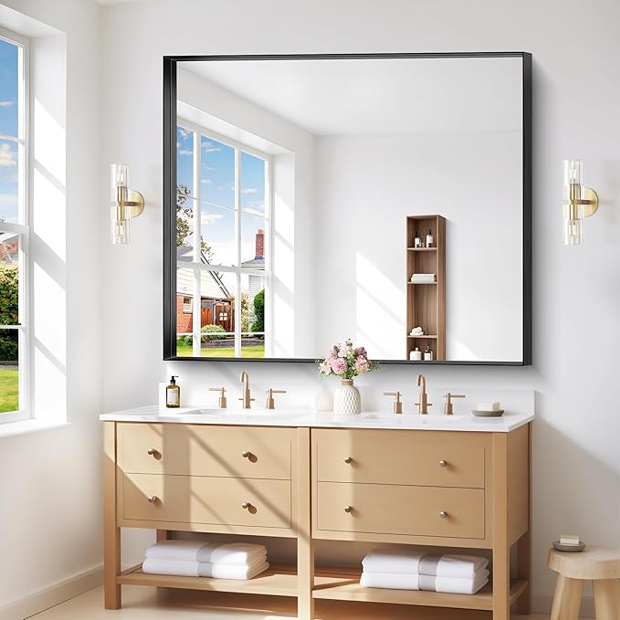 Black Bathroom Mirror, 40x48 Inch Rectangular Framed Mirror, Large Wall Mounted Bathroom Vanity Mirror Over Sink for Bedroom,Restroom, Living Room, Hangs Vertically or Horizontally