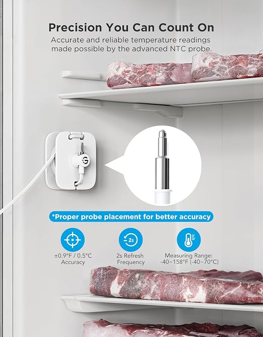GoveeLife WiFi Refrigerator Thermometer Sensor with Alarm, 2-Pack & Gateway | Monitor fridge/freezer temp remotely with app alerts & buzzer 230ft range. For kitchen/hot tub, only support 2.4G Wi-Fi