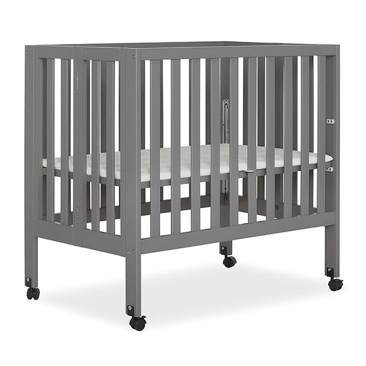Jett Non-Full Size Folding Convertible Crib, Lightweight Portable Crib, Three Adjustable Mattress Height Settings, Easy to Fold Travel Crib, 1.5” Mattress Pad Included
