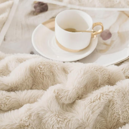 Andency Beige Fleece Comforter Set Full, 3 Pieces Fuzzy Shaggy Faux Fur Bedding Comforter Set, Warm Soft Plush Fluffy Sherpa Bed Comforter Set for Winter