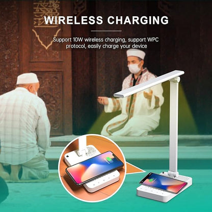 Equantu Quran Speaker Lamp with Wireless Charger, Quran Night Light Speaker with Remote, LED Bluetooth Touch Quran Light w/APP Contral, 7 Brightness Desk Lamp