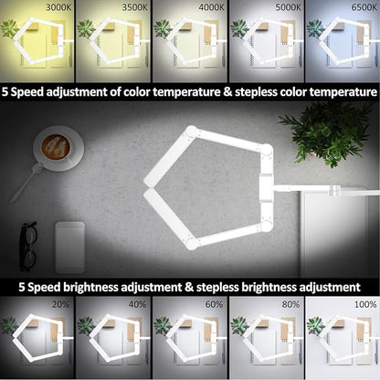 LED Desk Lamp for Home Office, 41.5" White Clip on Architect Desk Lamp with Clamp, 24W Adjustable Bright Swing Arm LED Desk Light Clamp on Office Lamp Dimmable Eye Care Table Light