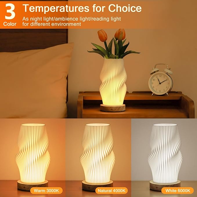 Bedside Lamps for Bedroom Nightstand Lamp,Vintage Style Striped Small Night Light Lamp,Gold Mini Modern Lamp with Woodbase,Gold Mini Table Lamp LED Lights for Living Room,Dorm,Kids Room,Office