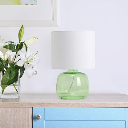 Simple Designs LT2064-GRW Glass Table Lamp with Fabric Shade, Green with White Shade