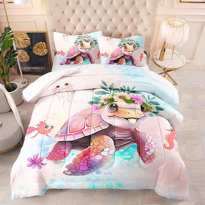 CVHOUSE Sea Turtle Comforter Sets King for Ocean Lovers,Turtle Beach Bedding Sets California King Set,Turtle Bedspread,Turtle Duvet,Turtle Bed Set,Turtle Quilt Set 3 Pcs 1 Comforter and 2 Pillowcases