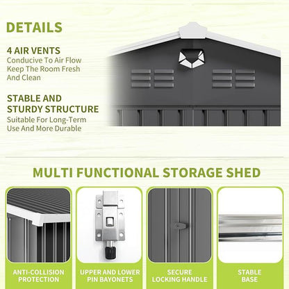 10x14 FT Outdoor Storage Shed,Metal Tool Sheds,Waterproof Outside Storage Shed,Large Storage Building with Lockable Door