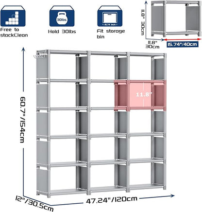 Mavivegue Bookshelf,15 Cube Storage Organizer,Book Shelf Organizer,Tall Bookcase Shelf,Book Cases/Shelves,Grey Cube Shelf,Cubbies Closet Storage Organizer Shelves for Bedroom,Living Room,Home,Office