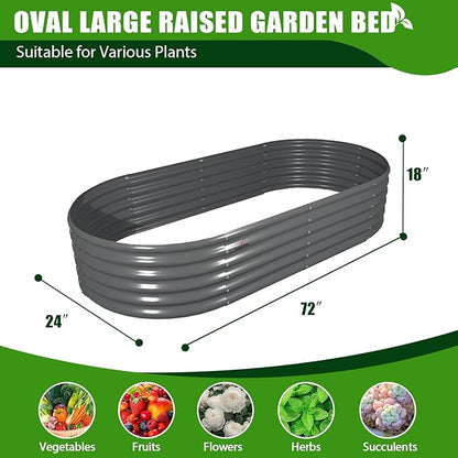 A ANLEOLIFE 6X2X1.5 ft Galvanized Raised Garden Beds Outdoor, Oval Round Metal Planter Box for Planting Vegetables Flowers Herb, Anti-Rust & Easy-Setup, Quartz Grey