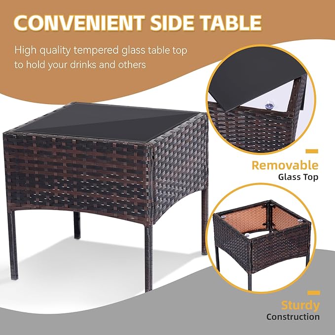 Patio Furniture Set 3 Pieces All-Weather Rattan Outdoor Furniture Patio Chairs with Tempered Glass Table for Porch Bistro Balcony Bistro Set(Black/Red)