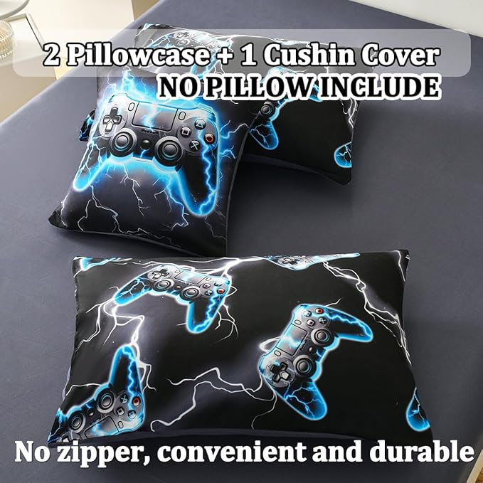 Game Console Twin Comforter Set with Sheets, Microfiber 6 Pcs Bed in A Bag Twin Size Gamer Bedding Set for Boys Kids Teens