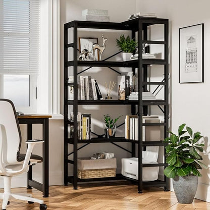 NUMENN 5 Tier Corner Bookshelf, Modern Corner Bookcase, Large Open Shelf Bookcase, Tall Bookshelves Storage Display Rack for Bedroom, Living Room and Home Office, Black
