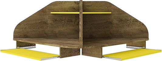 Manhattan Comfort Bradley Mid Century Modern Home Office Floating Cubicle Section Study Desk, 2 Piece, Rustic Brown/Yellow
