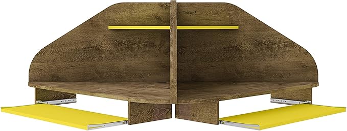 Manhattan Comfort Bradley Mid Century Modern Home Office Floating Corner Desk with Keyboard Shelf, 43.98", Rustic Brown/Yellow