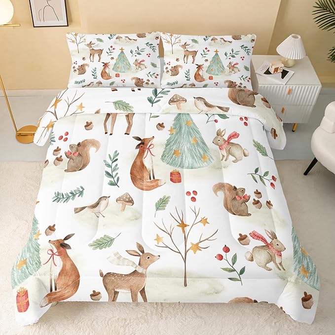 Christmas Comforter King Size,Rabbit Deer Comforter Set for Kids Teens Girls Boys,3Pcs Bedding Set Printed Comforter with 2 Pillowcases,Down Alternative,Soft and Lightweight，King Size
