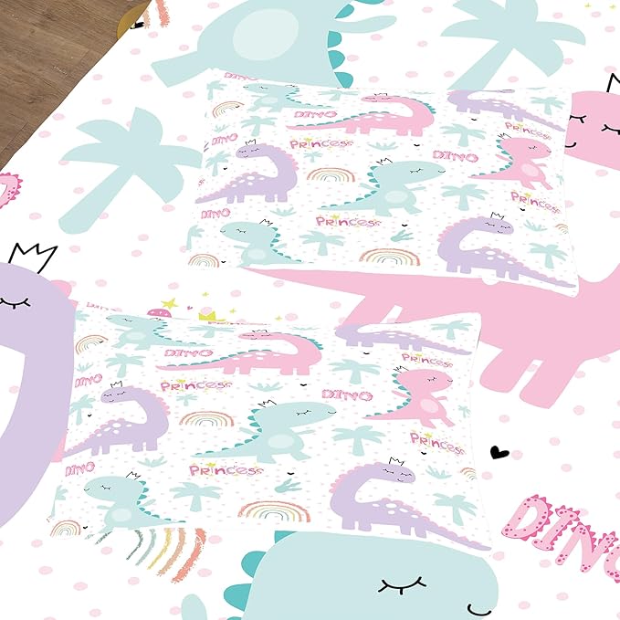 NINENINE Girls Comforter Sets Full,Dinosaur Bedding Sets Full Size,Comforter Sets for Girls,Princess Bedding Set Cute Bed Sets with Pillowcases