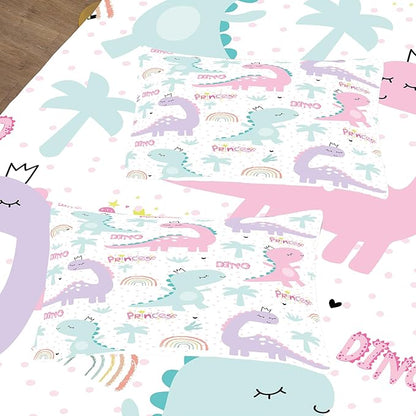 NINENINE Girls Queen Comforter Set,Dinosaur Comforter Sets for Boys Kids,Girls Queen Bedding Colorful Rainbow Little Dino Princess Bed Sets with 1 Comforter&2 Pillowcases