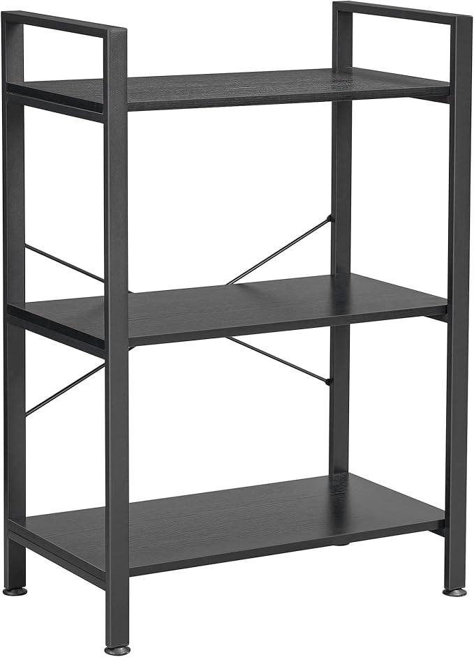 BEWISHOME 3 Tier Bookshelf, Modern Small Book Shelf for Small Spaces, Black Wooden Shelves for Bedroom Living Room and Home Office, 13.78" D x 24.12" W x 37.09" H, JCJ42B